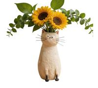 Cat Vase, Resin Desk Ornament, Whimsical Flower Holder, Decorative Table Centerpiece, for Bookshelf Mantel Entryway Living Room Dining Table Bedroom Balcony Holiday Kitten Lovers Gift 19x7.6x7.6 cm