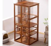 Cat Villa Cat Cage Indoor Panoramic Transparent Design for Easy Viewing Built-in Entertainment Facilities Locked and Skylight Strong Suction Cup Doors Cat House Cage(Natural,66 * 60 * 138cm)