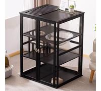 Cat Villa Cat Cage Indoor Panoramic Transparent Design for Easy Viewing Built-in Entertainment Facilities Locked and Skylight Strong Suction Cup Doors Cat House Cage(Black,66 * 60 * 93cm)