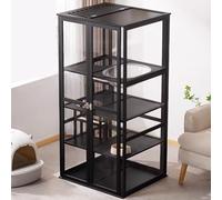 Cat Villa Cat Cage Indoor Panoramic Transparent Design for Easy Viewing Built-in Entertainment Facilities Locked and Skylight Strong Suction Cup Doors Cat House Cage(Black,66 * 60 * 138cm)