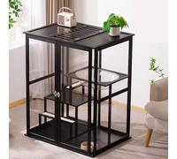 Cat Villa Cat Cage Indoor Panoramic Transparent Design for Easy Viewing Built-in Entertainment Facilities Locked and Skylight Strong Suction Cup Doors Cat House Cage(Black,81 * 60 * 101cm)