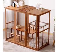 Cat Villa Cat Cage Indoor Panoramic Transparent Design for Easy Viewing Built-in Entertainment Facilities Locked and Skylight Strong Suction Cup Doors Cat House Cage(Natural,118 * 60 * 101cm)
