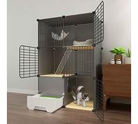 Cat Villa Indoor with Closed Litter Box, Pet Enclosure, Indoor Cat Cage, Metal and ABS Plastic, Ultra Wide Platform/75 * 49 * 111cm-A