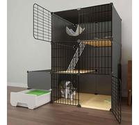 Cat Villa Indoor with Enclosed Litter Box, Pet Playpen,Cat Cage Indoor, Metal and Abs Plastic, Ultra-Wide Platform/111 * 49 * 111Cm-A