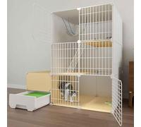 Cat Villa Indoor with Enclosed Litter Box, Pet Playpen,Cat Cage Indoor, Metal and Abs Plastic, Ultra-Wide Platform/111 * 49 * 111Cm-C