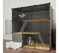 Cat Villa Indoor with Enclosed Litter Box, Pet Playpen,Cat Cage Indoor, Metal and Abs Plastic, Ultra-Wide Platform/111 * 49 * 111Cm-B