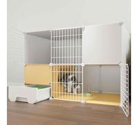 Cat Villa Indoor with Enclosed Litter Box, Pet Playpen,Cat Cage Indoor, Metal and Abs Plastic, Ultra-Wide Platform/111 * 49 * 75Cm-D