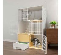 Cat Villa Indoor with Enclosed Litter Box, Pet Playpen,Cat Cage Indoor, Metal and Abs Plastic, Ultra-Wide Platform/75 * 49 * 111Cm-B