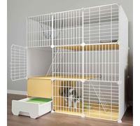 Cat Villa Indoor with Enclosed Litter Box, Pet Playpen,Cat Cage Indoor, Metal and Abs Plastic, Ultra-Wide Platform/111 * 49 * 111Cm-D