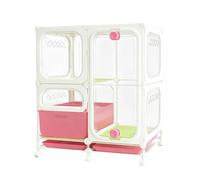 Cat Villa Indoor with Litter Box & Wheels Pet Enclosure Large Cat Crate | Acrylic Panoramic View, Sturdy Frame, Drawer Litter Tray, Ventilated Sides, Zoned Space(Pink,71.5x38.5x83.5cm)