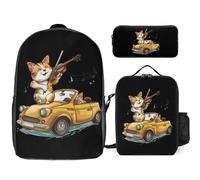 Cat Violin Music 3 Pieces Set Laptop Backpack Casual Daypack with Lunch Box Pencil Case for Travel
