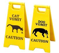 Cat Vomit Sign- Funny Cat Dog Vomit Warning Sign, 2pcs Cat Vomit Wet Floor Sign, Caution Vomit Yard Sign, Gagging Warning Vomit Sign Board For Christmas Holiday