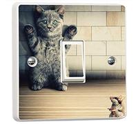 Cat vs Mice Gun Funny Humour 3D Light Switch Sticker Cover Vinyl Skin Wall Decal