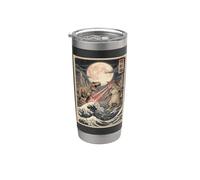 Cat vs Monster T-Rex Japanese Ukiyo-e Woodblock Art Stainless Steel Insulated Tumbler