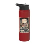 Cat vs Monster T-Rex Japanese Ukiyo-e Woodblock Art Stainless Steel Insulated Water Bottle