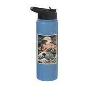Cat Vs Monster Trex Japanese Japan Ukiyo-e Art Stainless Steel Insulated Water Bottle