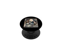 Cat vs T-Rex Japanese Great Wave Funny Art PopSockets Adhesive PopGrip