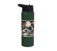 Cat vs T-Rex Japanese Great Wave Funny Art Stainless Steel Insulated Water Bottle