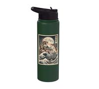 Cat vs T-Rex Japanese Monster Great Wave Art Stainless Steel Insulated Water Bottle