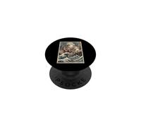 Cat vs T-Rex Japanese Ukiyo-e Kaiju Monster Art PopSockets Adhesive PopGrip