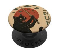 Cat vs UFO Retro Japanese Sci-Fi Poster Style Graphic PopSockets Adhesive PopGrip