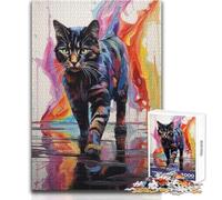Cat Walking in Paint Jigsaw Puzzles 1000 Pieces for Teenagers Mindful Learning Fun Game Unique Gift for Joyful Celebrations Size 38x26cm