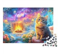 Cat Walks Colorful Flower Field Under Bright Stars 1000 Piece Jigsaw Puzzle Cute Cat Great Present for Kids & Adults 52x38cm/1000pcs