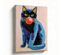 Cat Wall Art, Pop Art Cat Canvas, Colorful Bubble Gum Kitty Picture, Modern Gallery Wrapped Canvas Print, Bathroom or Room Decor, Fun Pet Lover Gift, 8x10 Inches