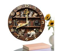 Cat Wall Clock, Cat-themed Retro Wall Clock, 11.81 Inch Cats Theme Wooden Decoration For Home Living Room Bedroom Farmhouse Bar Office Library Study Room