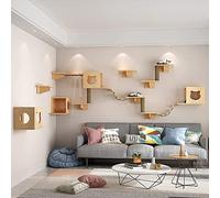 Cat Wall Shelf, Cat Activity Tree, Solid Wood Wall Mounted Cat Shelves, Indoor Modern Tree House Set for Sleeping Playing Climbing and Lounging (Color : Package D)