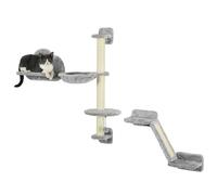 Cat Wall Shelf Double Decker Hammock Grey 96cm Plush Sisal Space-Saving Platform