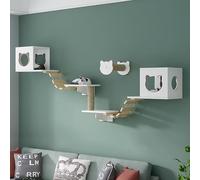 Cat Wall Shelves, Cat Wall Furniture with Climbing, Scratching & Lounging Features,Cats Bridge & Cardboard Cats House Playground(8PCS)