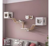 Cat Wall Shelves Furniture Set - Multi-Level Climber with Sisal Scratching Post, Hammock for Large Cats,Modern Space-Saving Design(8PCS)