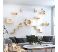 Cat Wall Shelves, Modern Wall-Mounted Cat Furniture, Climbing Wall for Cats, DIY Ceiling and Wall Combination Set, Space Saving Design