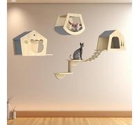 Cat Wall Shelves, Modern Wall Mounted Cats Furniture, Wooden, Cat Shelf on The Wall for Indoor Kitty Nap, Climbing(7pcs)