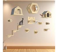 Cat Wall Shelves, Modern Wall Mounted Cats Furniture, Wooden, Cat Shelf on The Wall for Indoor Kitty Nap, Climbing(11pcs)