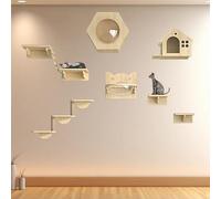 Cat Wall Shelves, Modern Wall Mounted Cats Furniture, Wooden, Cat Shelf on The Wall for Indoor Kitty Nap, Climbing(9pcs)