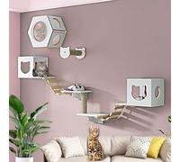 Cat Wall Shelves Set with Kitty House, Steps, Scratching Post, Soft Ladder for Indoor Cat Climbing and Play