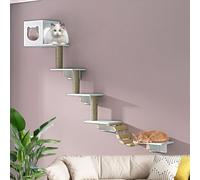Cat Wall Shelves Set with Kitty House, Steps, Scratching Post, Soft Ladder for Indoor Cat Climbing and Play