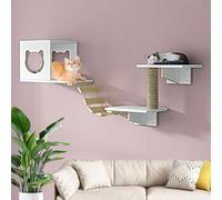 Cat Wall Shelves Set with Kitty House, Steps, Scratching Post, Soft Ladder for Indoor Cat Climbing and Play