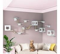 Cat Wall Shelves Set with Kitty House, Steps, Scratching Post, Soft Ladder for Indoor Cat Climbing and Play