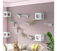 Cat Wall Shelves Set with Kitty House, Steps, Scratching Post, Soft Ladder for Indoor Cat Climbing and Play