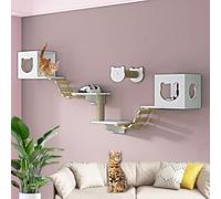 Cat Wall Shelves Set with Kitty House, Steps, Scratching Post, Soft Ladder for Indoor Cat Climbing and Play