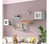 Cat Wall Shelves Set with Kitty House, Steps, Scratching Post, Soft Ladder for Indoor Cat Climbing and Play