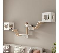 Cat Wall Shelves - Space-Saving Floating Perches, Wooden Wall Mounted Furniture for Modern Homes with Tunnel & Bridge