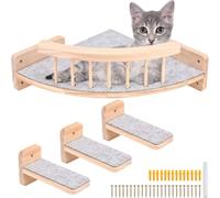 Cat Wall Shelves with 3 Steps, Wooden Corner Cat Wall Shelf Hammock with Felt Mat, Wall-Mounted Cat Climbing Shelf Wood Cat Wall Furniture for Jumping Sleeping Playing