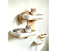 Cat Wall Shelves with Cat Bed 2 in 1 Furniture with Soft Cushion Perch & Pet Cooling Mat 2 Platform Climbing Wall Systems Tree Tower for Indoor Cats Rubber Wood Corner Floating Shelf