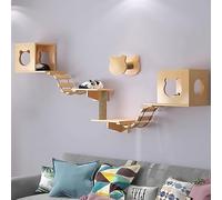 Cat Wall Shleves, Pine Wooden Cat Wall Furniture Climbing Shelves with Climber, Condo, Scratching Post, Ladder & Platform(8PCS)