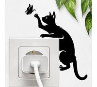 Cat Wall Sticker for Electrical Outlet, Cute Black Vinyl Decal with Butterfly Design, Playful Cat Silhouette Decoration for Switches and Sockets