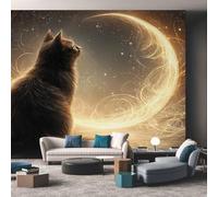 Cat Wallpaper for Living Room, Moon Night Mystery Astrology Wall Mural for Bedroom, Non-Woven Photo Wallpaper Home Decor 200X140cm, Wall Decoration D5